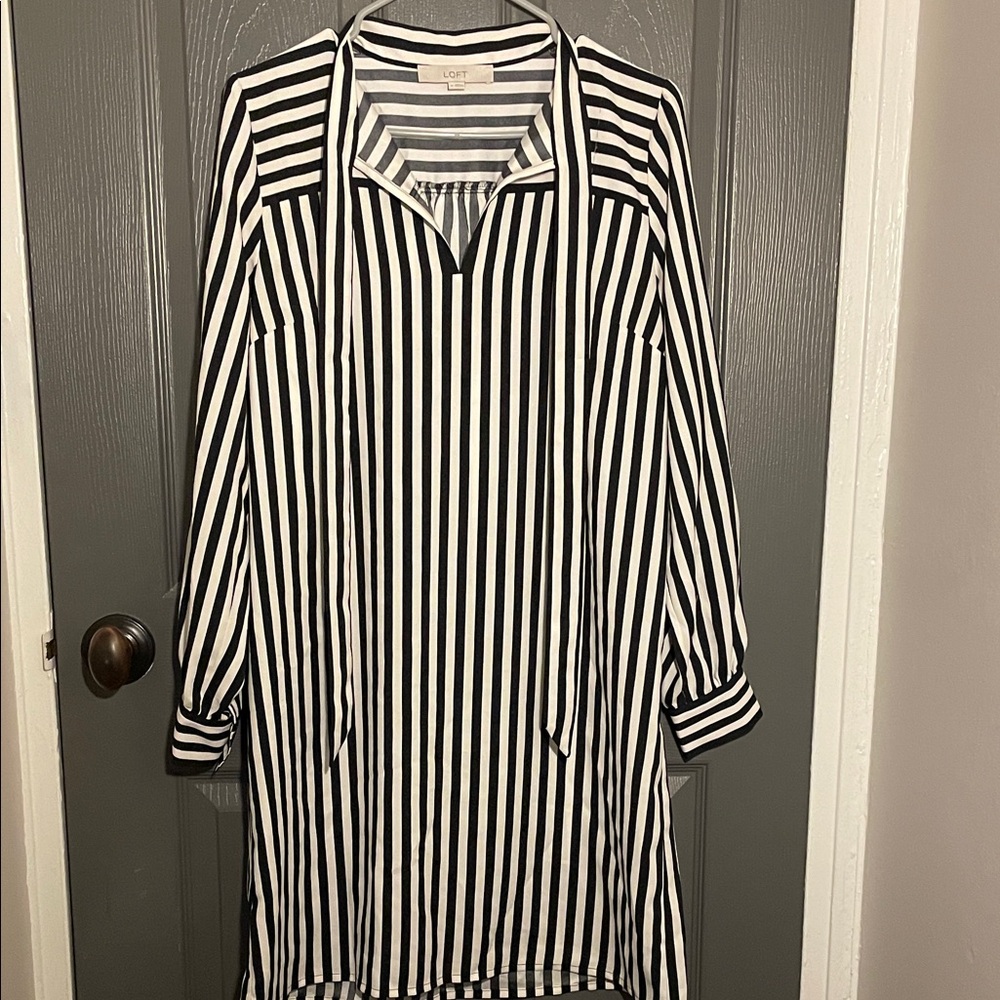 LOFT Monochrome Striped Shirt Dress - loose, flowy and perfect canvas! Med